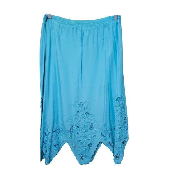Atyuga Vintage Embroidered Aqua Midi Skirt Made in USA Women's Size Medium - Picture 1 of 4